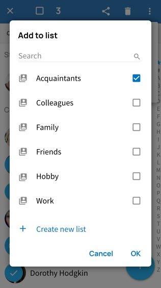 Add contacts to one or multiple individual lists