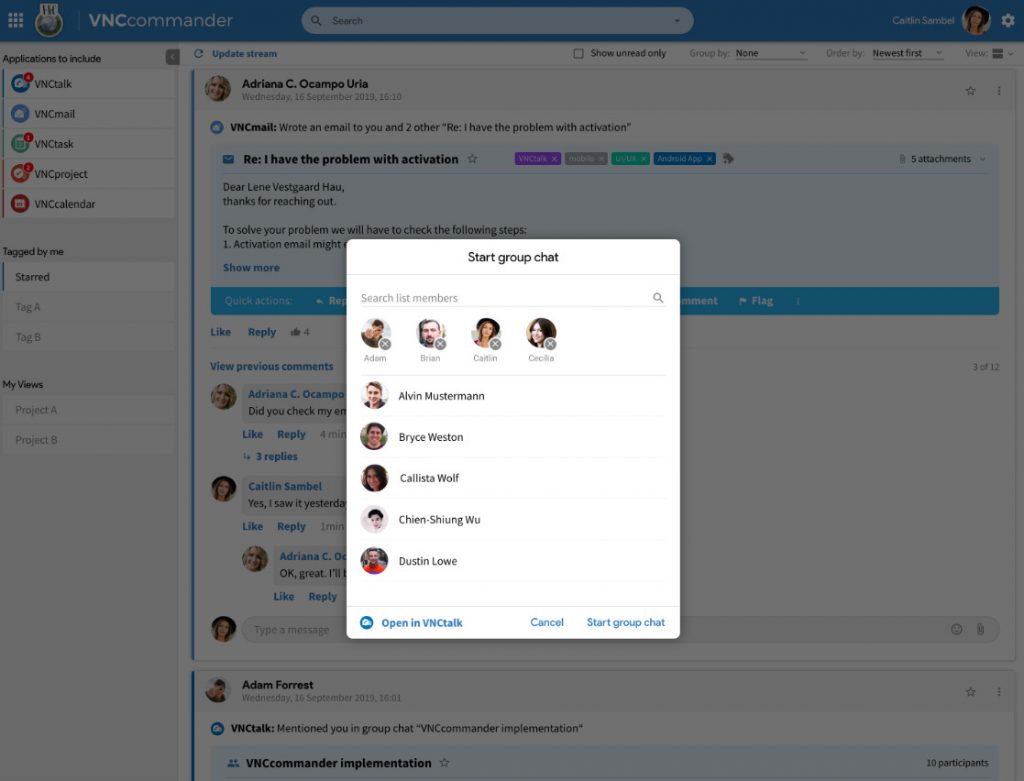 Gruppenchats direkt über das VNCcommander Dashboard erstellen