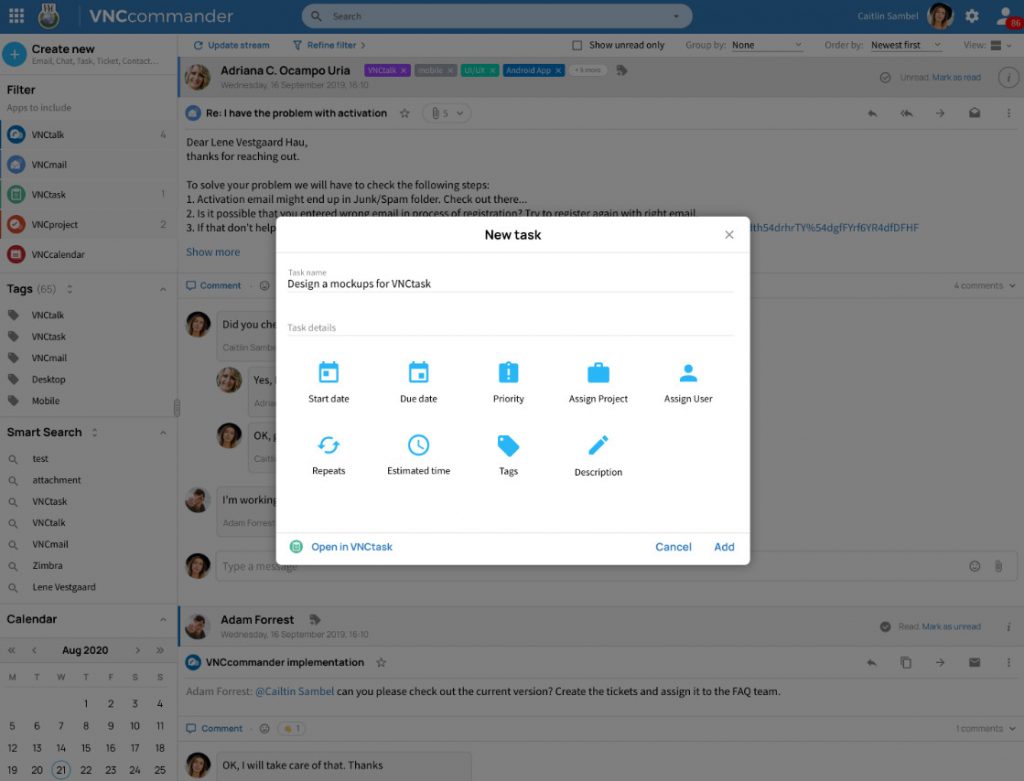 Neue Tasks in VNCtask erstellen, direkt im VNCcommander
