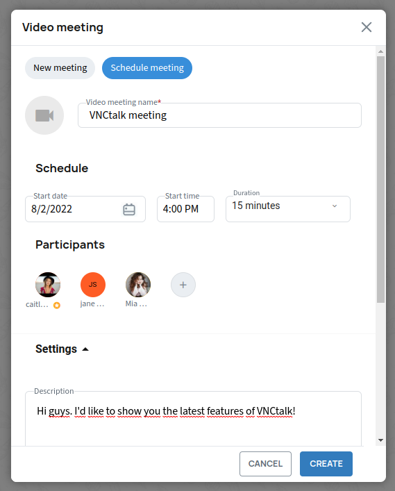 Create scheduled meetings with VNCtalk!