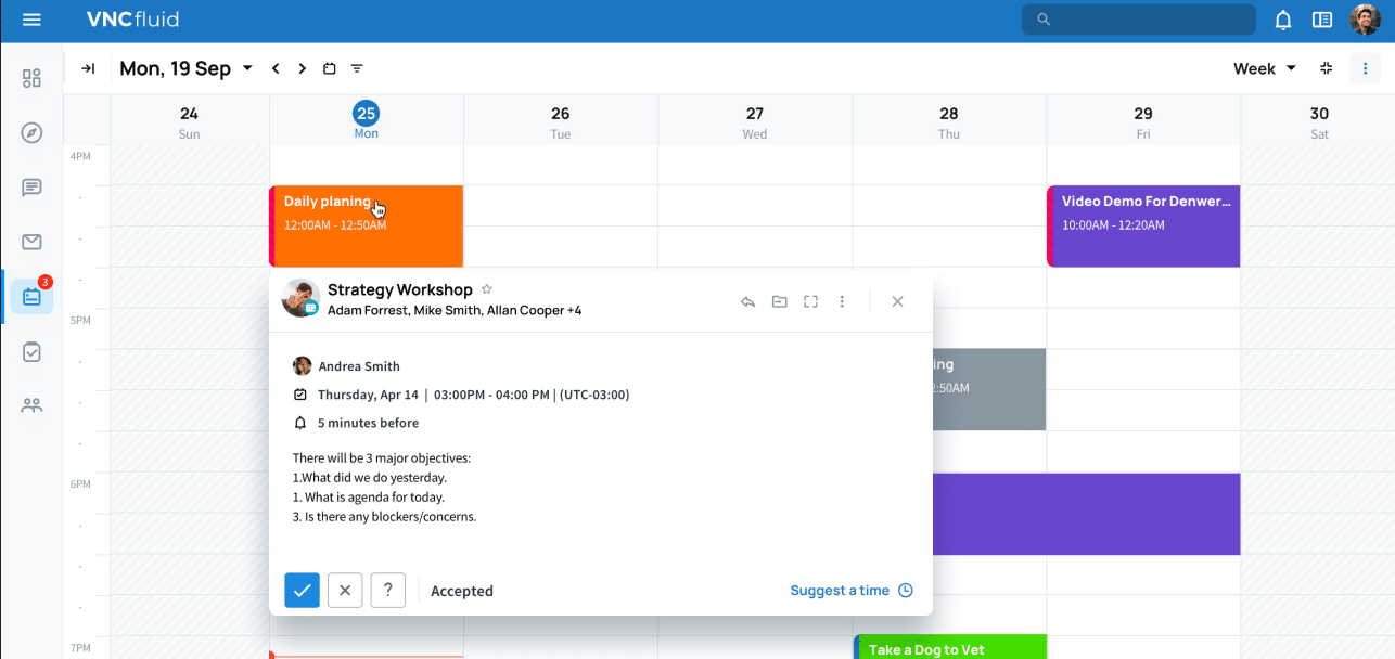 VNCfluid VNCcalendar panel