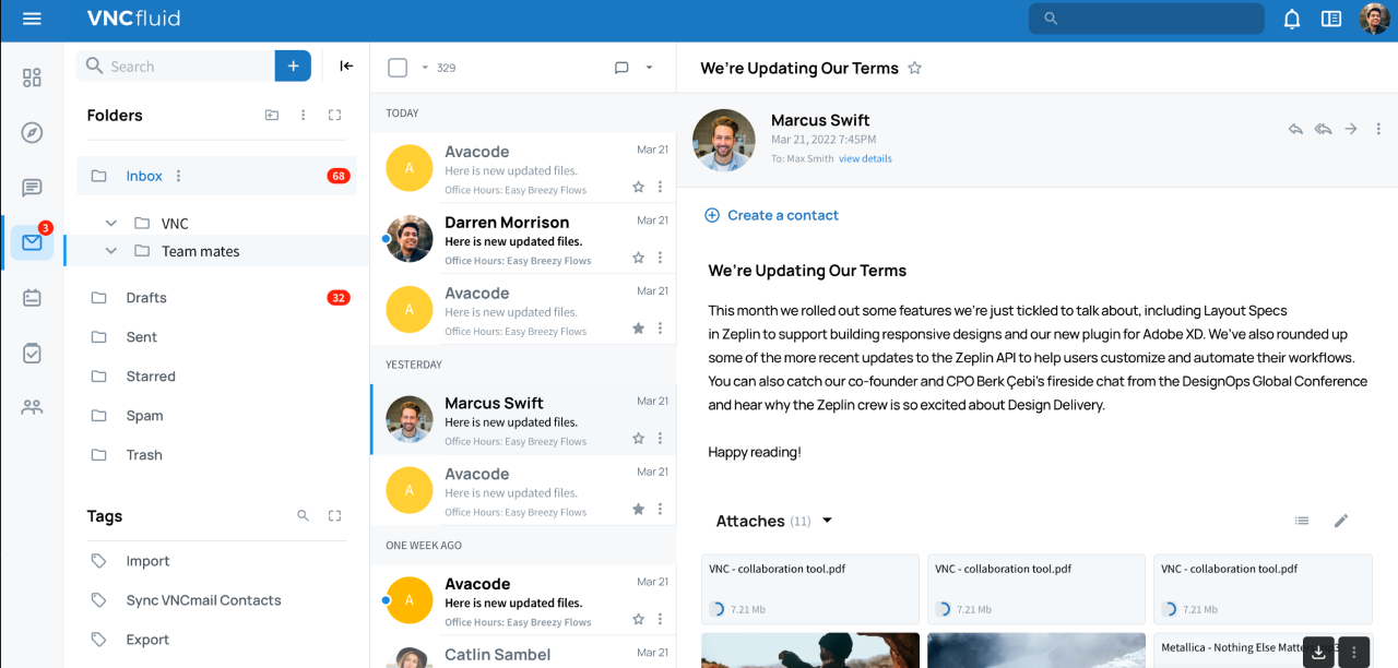 VNCfluid VNCmail panel