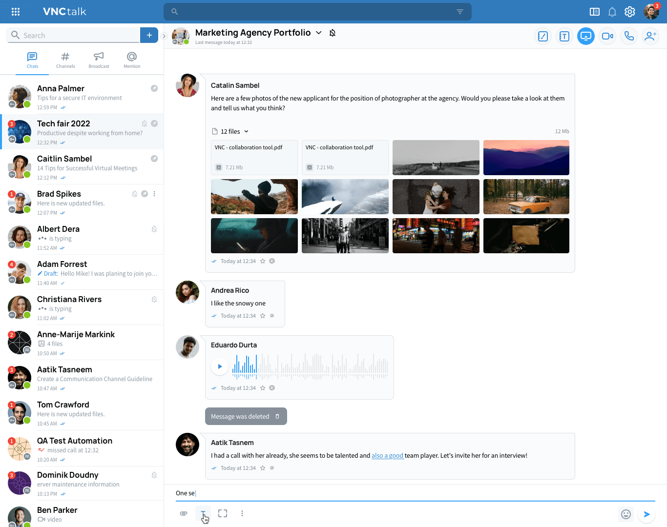 VNCtalk is clearly structured with many useful features for professional communication.